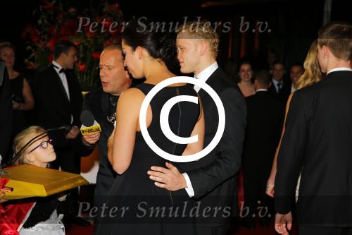 Amsterdam 15 december 2015
Sportgala/ sportverkiezing sportman en sportvrouw van het jaar in de Rai. 
Nederlands sportpresentatrice bij NOS Studio Sport. Ranomi Kromowidjojo met vriend Ferry Weertman