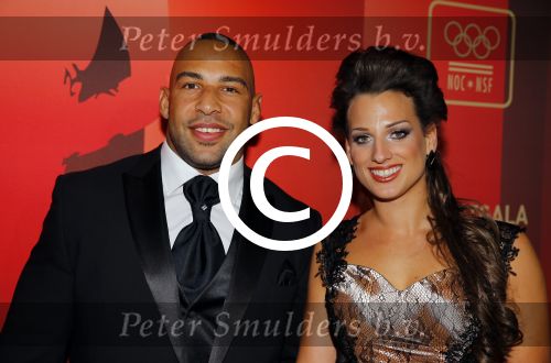 Amsterdam 15 december 2015
Sportgala/ sportverkiezing sportman en sportvrouw van het jaar in de Rai.Roy Meyer (l) met zijn vriendin Doree Rombout (r)
