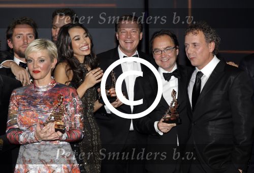 Utrecht 6 januari 2016
Uitreiking musical awards in het beatrixtheater. Fred Boot Robin de Levita Edwin de Vries en Albert Verlinde en Romy Monteiro