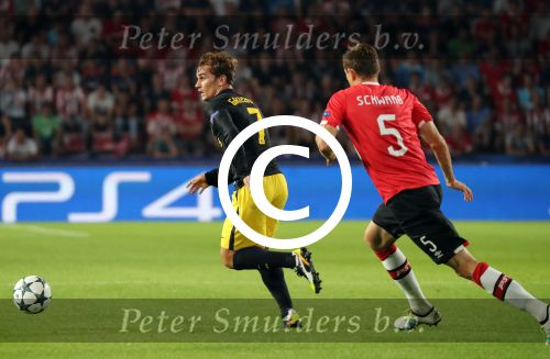 Eindhoven, 13 September 2016
PSV-Atletico Madrid, eindstand 0-1 
Eerste wedstrijd voorronde CL Seizoen 2016-2017
Antoine Griezmann en Daniel Schwaab