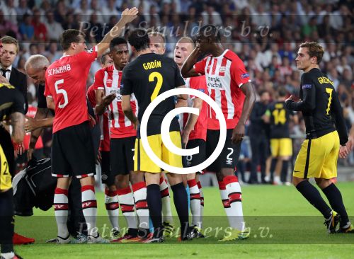 Eindhoven, 13 September 2016
PSV-Atletico Madrid, eindstand 0-1 
Eerste wedstrijd voorronde CL Seizoen 2016-2017
Jorrit Hendrix en Antoine Griezman Joshua Brenet Daniel Schwaab