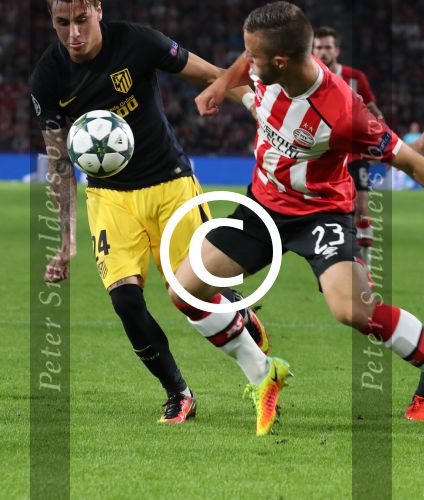 Eindhoven, 13 September 2016
PSV-Atletico Madrid, eindstand 0-1 
Eerste wedstrijd voorronde CL Seizoen 2016-2017
Jose Maria Gimenez in duel met Bart Ramselaar