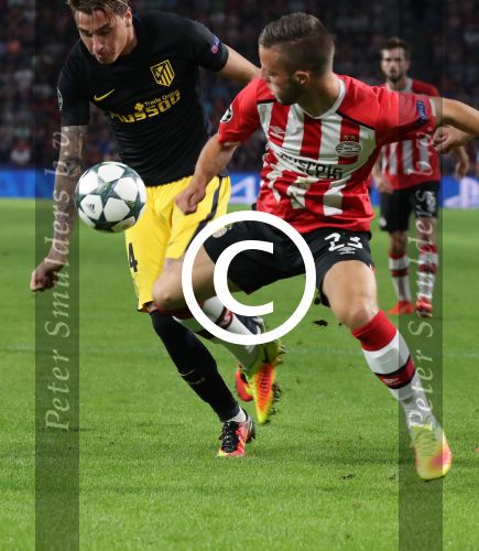 Eindhoven, 13 September 2016
PSV-Atletico Madrid, eindstand 0-1 
Eerste wedstrijd voorronde CL Seizoen 2016-2017
Jose Maria Gimenez in duel met Bart Ramselaar