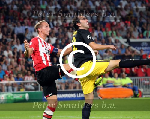 Eindhoven, 13 September 2016
PSV-Atletico Madrid, eindstand 0-1 
Eerste wedstrijd voorronde CL Seizoen 2016-2017
Luuk de Jong en Diego Godin in duel