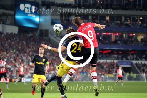 Eindhoven, 13 September 2016
PSV-Atletico Madrid, eindstand 0-1 
Eerste wedstrijd voorronde CL Seizoen 2016-2017
Luuk de Jong en Jose Maria Gimenez in duel