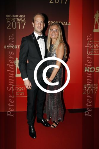 Amsterdam 19 december 2017 
Sportgala in de Rai. Sportman en sportvrouw van het jaar verkiezing.  Claire Corthaus en partner hockeyer Billy Bakker