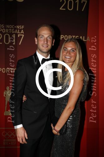 Amsterdam 19 december 2017 
Sportgala in de Rai. Sportman en sportvrouw van het jaar verkiezing.  Claire Corthaus en partner hockeyer Billy Bakker