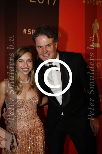 Amsterdam 19 december 2017 
Sportgala in de Rai. Sportman en sportvrouw van het jaar verkiezing. Jackie Groenen met Guido Albers