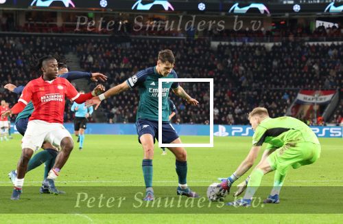 Eindhoven, 12 December 2023
Voorronde Champions League Seizoen 2023-2024
PSV-Arsenal FC , eindstand 1-1
Aaron Ramsdale Jorginho en Johan Bakayoko