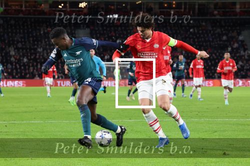 Eindhoven, 12 December 2023
Voorronde Champions League Seizoen 2023-2024
PSV-Arsenal FC , eindstand 1-1
Andre Ramalho in duel met Eddie Nketiah