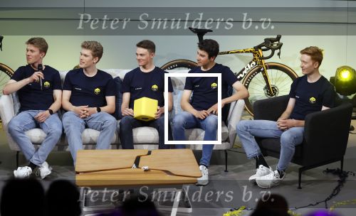 Amsterdam 21 december 2023
Presentatie nieuwe ploeg Visma Lease a Bike bij Move in Amsterdam.  Matteo Jorgonson  Johannes Staune Mittet Cian uijtenbroeks Ben Tullet en Per Strand Hagenes