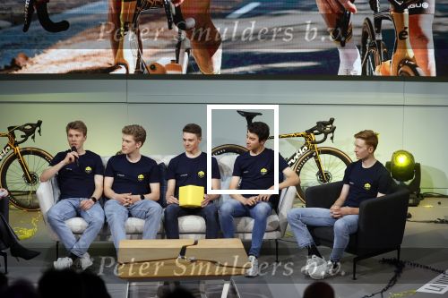 Amsterdam 21 december 2023
Presentatie nieuwe ploeg Visma Lease a Bike bij Move in Amsterdam.  Matteo Jorgonson  Johannes Staune Mittet Cian uijtenbroeks Ben Tullet en Per Strand Hagenes