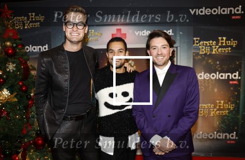 Amsterdam 6 december 2023
Premiere eerste hulp bij kerst  in Pathe Noord van Videoland. Splinter Chabot Mitch Wolterink  en Dook van Dijck