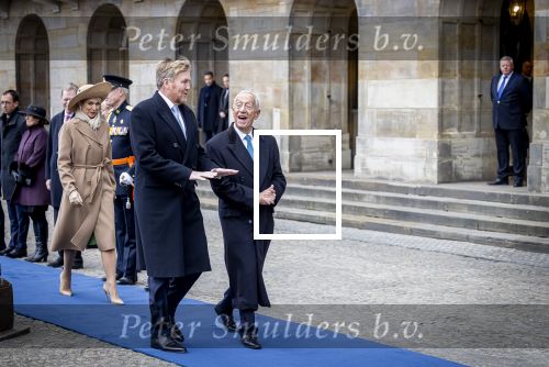 Amsterdam 10 december 2024
Staatsbezoek Portugal Koningin Maxima, president van Portugal Marcelo Rebelo de Sousaen  Koning Willem-Alexander bij paleis op de dam.