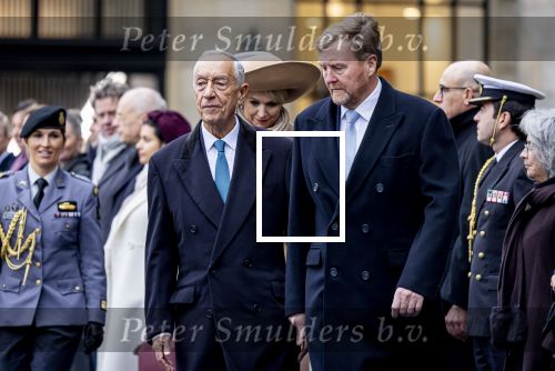 Amsterdam 10 december 2024
Staatsbezoek Portugal Koningin Maxima, president van Portugal Marcelo Rebelo de Sousaen  Koning Willem-Alexander bij paleis op de dam.