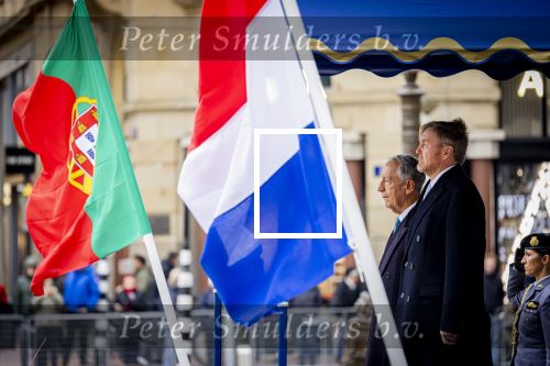 Amsterdam 10 december 2024
Staatsbezoek Portugal Koningin Maxima, president van Portugal Marcelo Rebelo de Sousaen  Koning Willem-Alexander bij paleis op de dam.