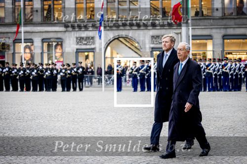 Amsterdam 10 december 2024
Staatsbezoek Portugal Koningin Maxima, president van Portugal Marcelo Rebelo de Sousaen  Koning Willem-Alexander bij paleis op de dam.