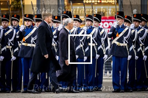 Amsterdam 10 december 2024
Staatsbezoek Portugal Koningin Maxima, president van Portugal Marcelo Rebelo de Sousaen  Koning Willem-Alexander bij paleis op de dam.