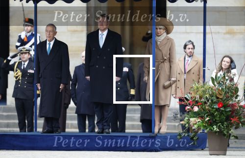Amsterdam 10 december 2024
Staatsbezoek Portugal Koningin Maxima, president van Portugal Marcelo Rebelo de Sousaen  Koning Willem-Alexander bij paleis op de dam.