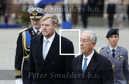 Amsterdam 10 december 2024
Staatsbezoek Portugal Koningin Maxima, president van Portugal Marcelo Rebelo de Sousaen  Koning Willem-Alexander bij paleis op de dam.