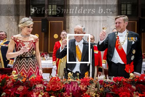 Amsterdam 10 december 2024
Staatsbezoek Portugal Koningin Maxima, president van Portugal Marcelo Rebelo de Sousaen  Koning Willem-Alexander bij paleis op de dam. Ook prinses Amalia is aanwezig bij het staatsbanket.