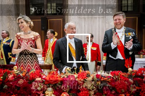Amsterdam 10 december 2024
Staatsbezoek Portugal Koningin Maxima, president van Portugal Marcelo Rebelo de Sousaen  Koning Willem-Alexander bij paleis op de dam. Ook prinses Amalia is aanwezig bij het staatsbanket.