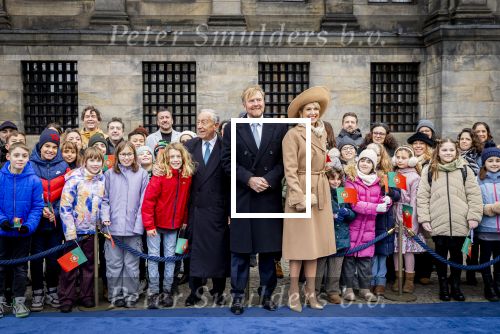 Amsterdam 10 december 2024
Staatsbezoek Portugal Koningin Maxima, president van Portugal Marcelo Rebelo de Sousaen  Koning Willem-Alexander bij paleis op de dam.