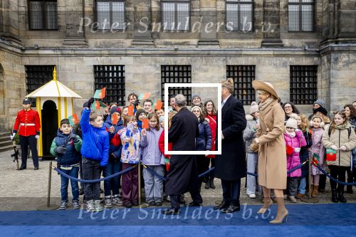 Amsterdam 10 december 2024
Staatsbezoek Portugal Koningin Maxima, president van Portugal Marcelo Rebelo de Sousaen  Koning Willem-Alexander bij paleis op de dam.