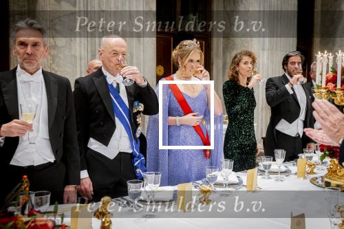 Amsterdam 10 december 2024
Staatsbezoek Portugal Koningin Maxima, president van Portugal Marcelo Rebelo de Sousaen  Koning Willem-Alexander bij paleis op de dam. Ook prinses Amalia is aanwezig bij het staatsbanket.