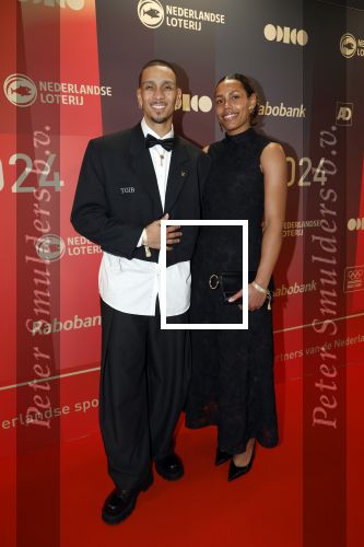 Arnhem 18 december 2024
Sportman van het jaar op Papendal. Sportgala. Worthy de Jong kwam met zijn vriendin Janis Ndiba