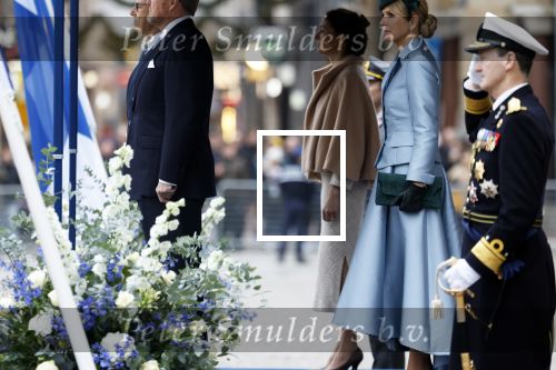 Amsterdam 11 december 2025
 Koning Willem-Alexander en koningin Maxima verwelkomende president van Finland Alexander Stubb met zijn echtgenote Suzanne Innes-Stubb op de Dam op de eerste dag van een tweedaags staatsbezoek aan Nederland