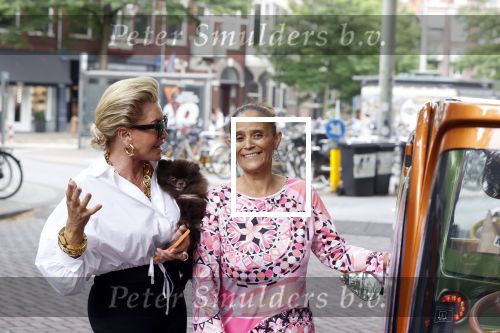 Amsterdam 10 juli 2021
Connie Witteman met haar hondje ,dochter Constanza en kleinkinderen in 2 biro karretjes in Amsterdam zuid