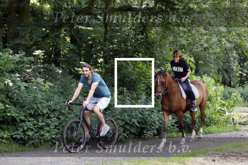 Amsterdamse Bos 26 juni 2021
Fajah Lourens en haar nieuwe vriend Bart Hondebrink in het Amsterdamse bos. Fajah te paard en Bart op een mountainbike