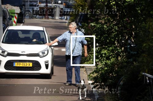 Amsterdam 14 juli 2022
Hans v d Togt laat zijn hond uit in het centrum van Amsterdam.