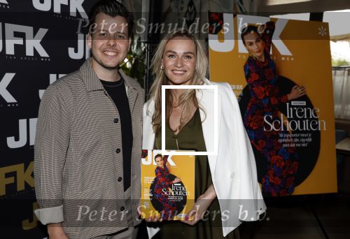 Amsterdam 12 juni 2024
Presentatie Cover JFK met daarop Irene Schouten in Hotel Vessel  . Irene is Zwanger. Irene met hoofdreadteur Jeroen Jansen
