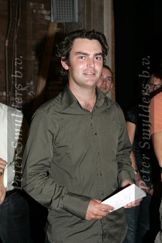 Amsterdam  28 juli 2005
Frans Molenaar modeshow bij amsterdam fashion week bij westergasfabriek. Verloofde Irene v d Laar Xander
