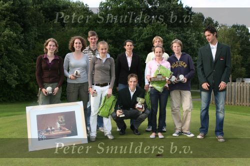 Eindhoven, 29 Juni 2007
Stichting Jeugdgolf Eindhoven ( Jeugdtour )
Voor de 18e maal gespeeld op de golfbanen van Welschap, Best, De eindhovensche, Haviksoord en Tongelreep. Op de foto voor de 2e maal winnaar Junior Smulders (midden ) en het het team van GC Best die het klassement won. Verder op de foto Frans v Engelen en Anne v d Bosch