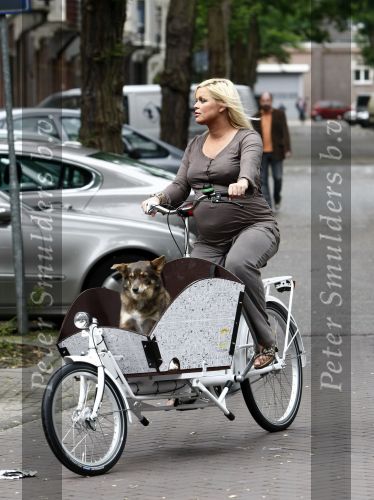 Amsterdam 20 augustus 2008
Bridget Maasland met bakfiets en hond.