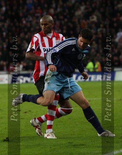 Eindhoven, 19 Maart 2008 Kompetitiewedstrijd PSV-AJAX, eindstand 0-0 
Seizoen 2007/2008
Bruno Silva in duel met Alcides