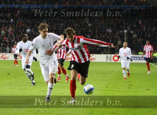 Eindhoven, 12 Maart 2008
UEFA 1/8 finale PSV-Tottenham Hotspur FC, eindstand 0-1
PSV wint na verlenging en straschoppen met 6-5 en gaat door naar de 1/4 Finale
Danko Lazovic in duel met Jonathan Woodgate