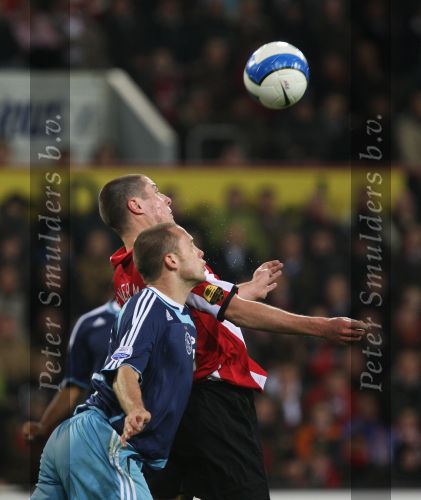 Eindhoven, 19 Maart 2008 Kompetitiewedstrijd PSV-AJAX, eindstand 0-0 
Seizoen 2007/2008
Danny Koevermans in een luchtduel met John Heitinga