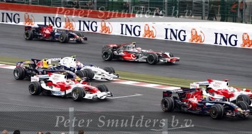Spa 7 september 2008
Formule 1 Grand Prix van Spa Francochamps. Filippe Massa Kimi Raikkonen Lewis Hamilton  Heiki Kovalinen Fernando Alonso
Peter Smulders bv
