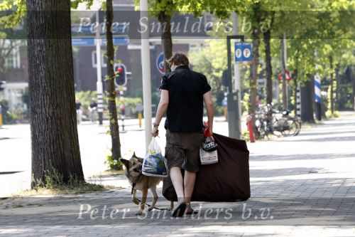 Amsterdam 10 mei 2008
Gijs Staverman met zijn hond in BMW cabrio en wandelend op straat met honden kussen