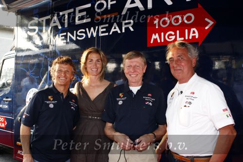 Brescia 15 mei 2008
Start van de Mille Miglia in Brescia. State of art rijdt met 2 porsches mee. 
Gijs v Lennep Jan Lammers en Albert en Evelyne Westerman