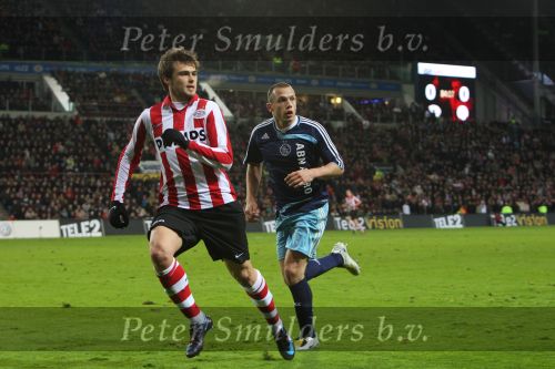 Eindhoven, 19 Maart 2008 Kompetitiewedstrijd PSV-AJAX, eindstand 0-0 
Seizoen 2007/2008
Danko Lazovic in duel met John Heitinga