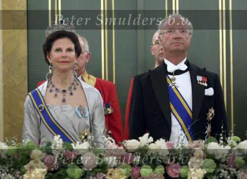 Den Haag 21 april 2009
Staatsbezoek van Koning Carl Gustav en koningin Silvia aan Nederland. Prinses Maxima Koningin Beatrix Prins Willem Alexander Pieter v Vollenhoven en prinses Margriet.
Peter Smulders bv