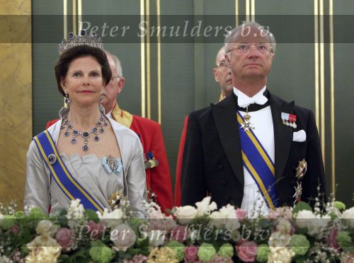 Den Haag 21 april 2009
Staatsbezoek van Koning Carl Gustav en koningin Silvia aan Nederland. Prinses Maxima Koningin Beatrix Prins Willem Alexander Pieter v Vollenhoven en prinses Margriet.
Peter Smulders bv