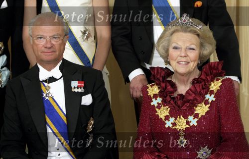 Den Haag 21 april 2009
Staatsbezoek van Koning Carl Gustav en koningin Silvia aan Nederland. Prinses Maxima Koningin Beatrix Prins Willem Alexander Pieter v Vollenhoven en prinses Margriet.
Peter Smulders bv