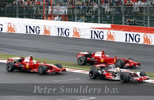 Spa 7 september 2008
Formule 1 Grand Prix van Spa Francochamps. Filippe Massa Kimi Raikkonen Lewis Hamilton  Heiki Kovalinen Fernando Alonso
Peter Smulders bv