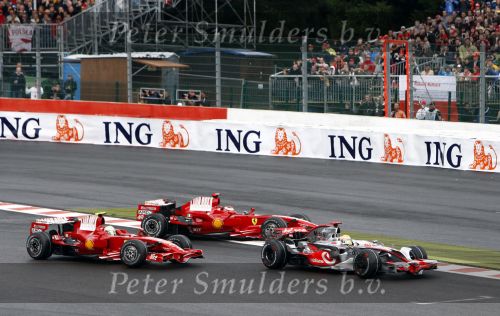 Spa 7 september 2008
Formule 1 Grand Prix van Spa Francochamps. Filippe Massa Kimi Raikkonen Lewis Hamilton  Heiki Kovalinen Fernando Alonso
Peter Smulders bv